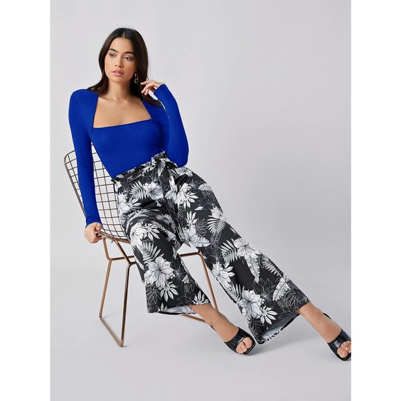 Square Neck long sleeve fitted Top dark brown - Picture 11 of 12